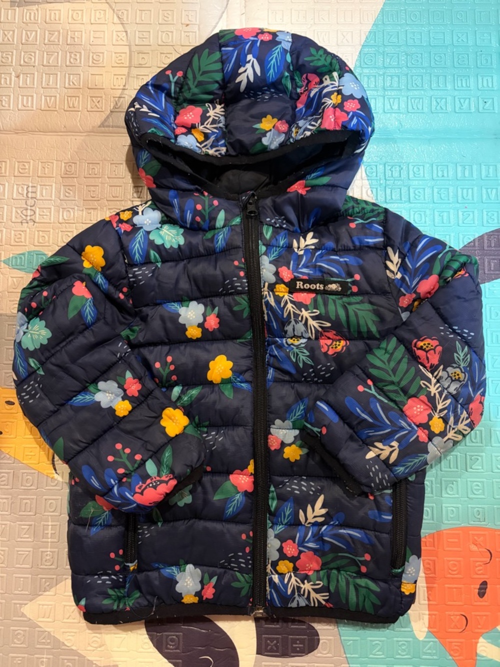 Roots Navy Floral Quilted Jacket with Multicolor Flowers